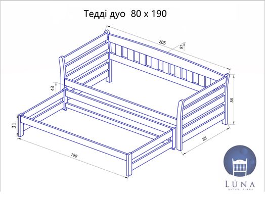Ліжко Luna Тедді Duo 80x190