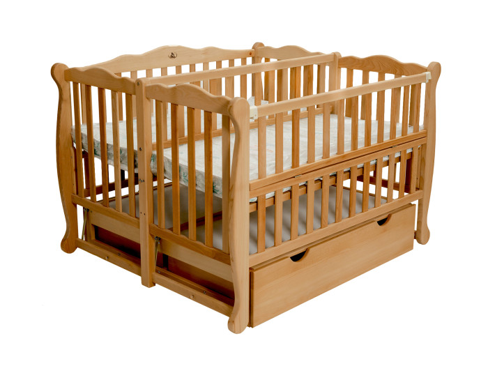 Ліжко для новонароджених Goydalka DUO з шухлядою, 55x120, Бук