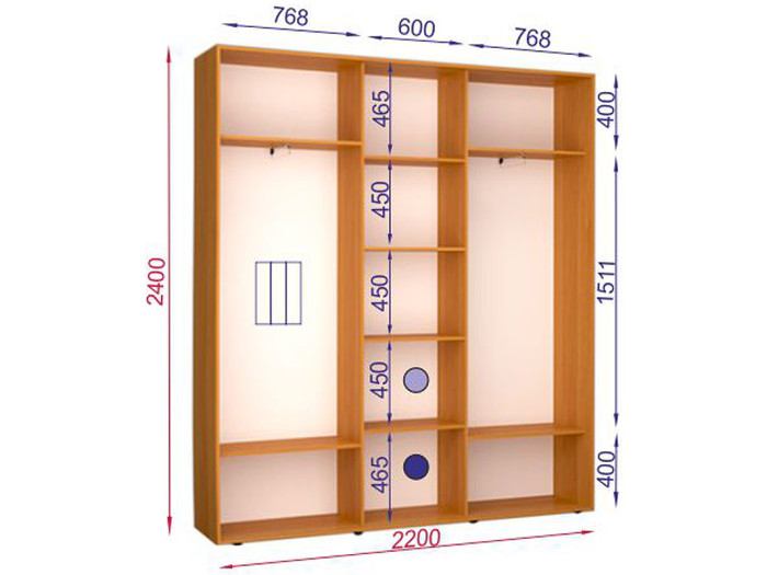 Шкаф - купе Luxe Studio Классик - 1 трехдверный 210x200x45 см - ЛДСП