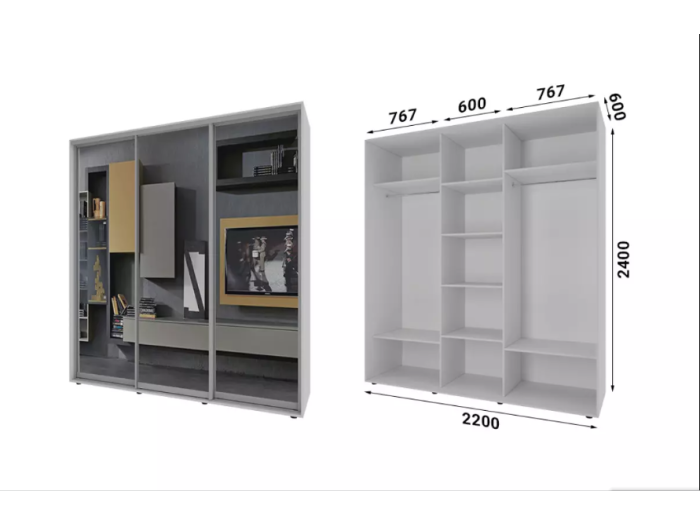 Шкаф - купе Luxe Studio Классик - 1 трехдверный 220x220x45 см - Зеркало