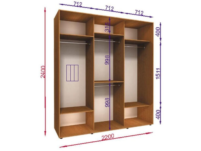 Шкаф - купе Luxe Studio Классик - 2 трехдверный 220x200x45 см - ЛДСП