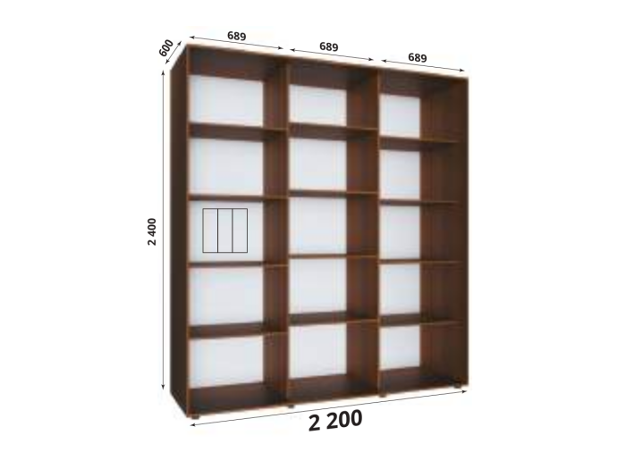 Шкаф - купе Luxe Studio Классик - 3 трехдверный 220x240x45 см - ЛДСП
