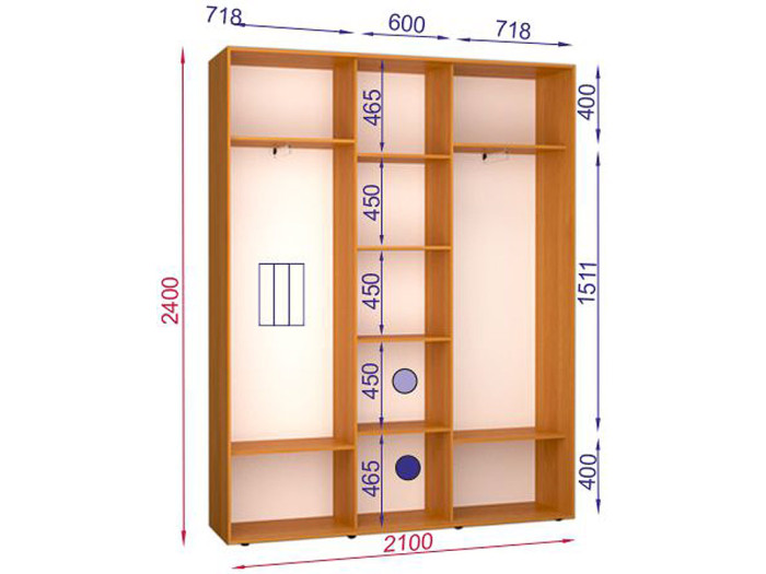 Шкаф - купе Luxe Studio Классик - 1 трехдверный 210x240x45 см - ЛДСП