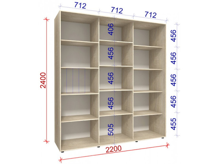 Шафа - купе Luxe Studio Класік - 3 трьохдверна 220x220x45 см - Дзеркало