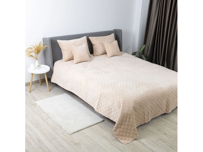 Покрывало TEP VELOUR Персиковое/Ромб круглый 240x260